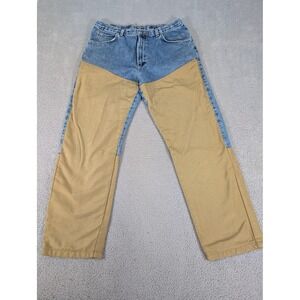 Wrangler Rugged Wear Jeans Mens 38x32 Blue Tan‎ Two Tone Reinforced Work Pants